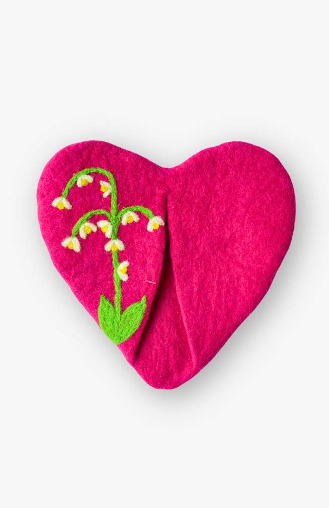 felt heart pot holder with lilly of the valley