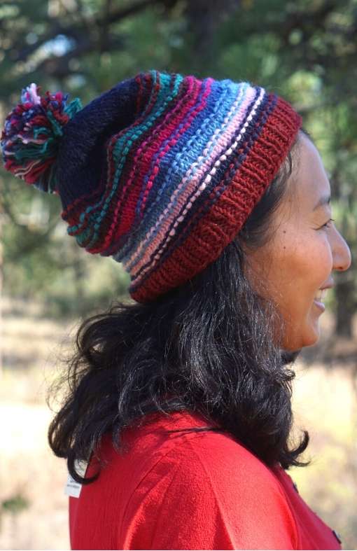 wool knit hat fair trade nepal pom
