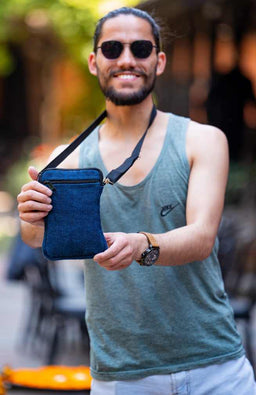 blue wild hemp small bag fair trade Nepal