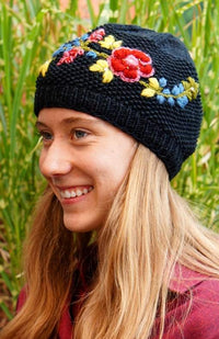 cotton knit hat fair trade nepal embroidered