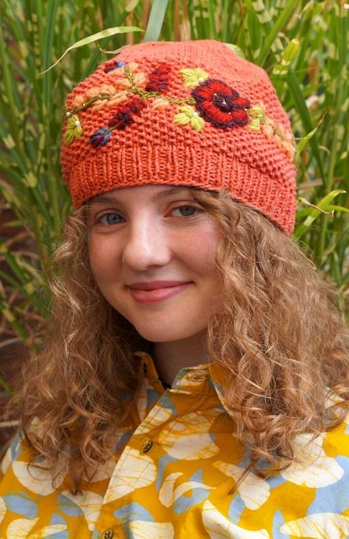 cotton knit hat fair trade nepal embroidered