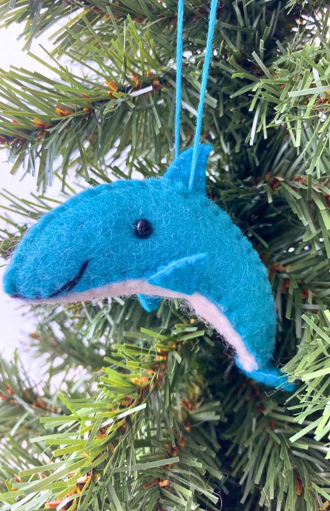 felt dolphin ornament fair trade Nepal