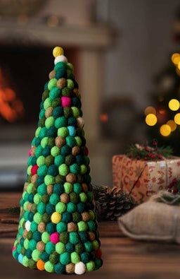 Decorative Christmas tree made of colorful felt balls 
