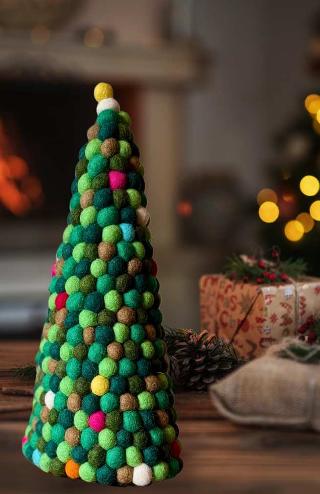 Decorative Christmas tree made of colorful felt balls 