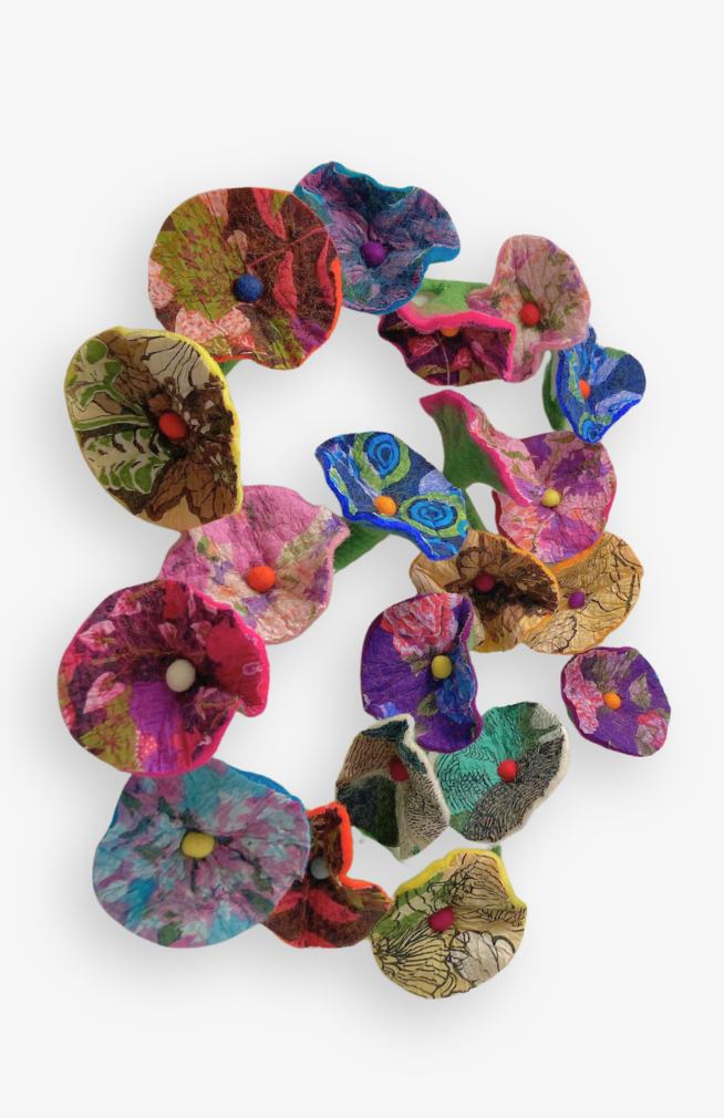 Felt flower garland with infused cotton sair made in Nepal
