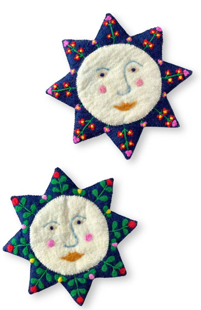 felt sun trivet embroidery fair trade Nepal