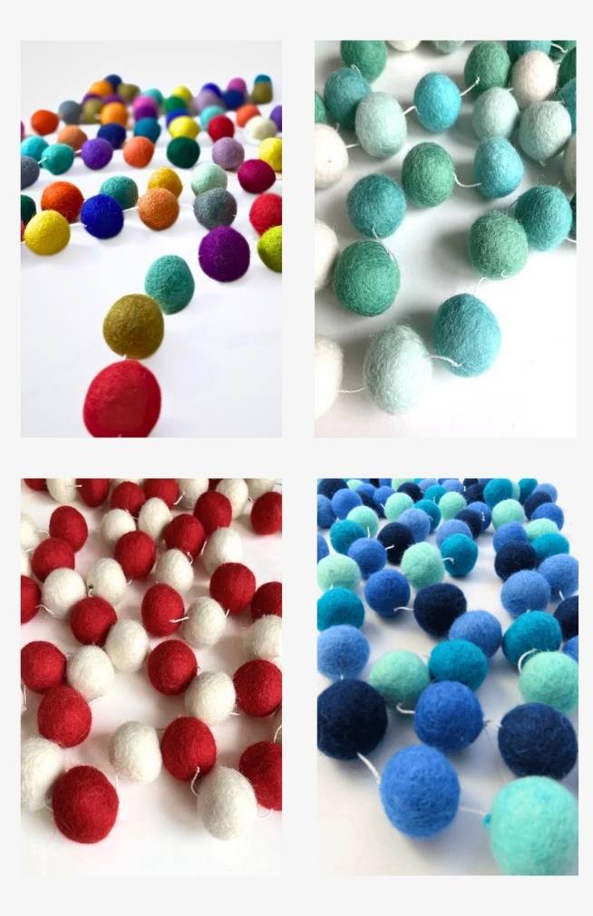 Hand-Felted Decorative Ball Garlands, Multiple Colors
