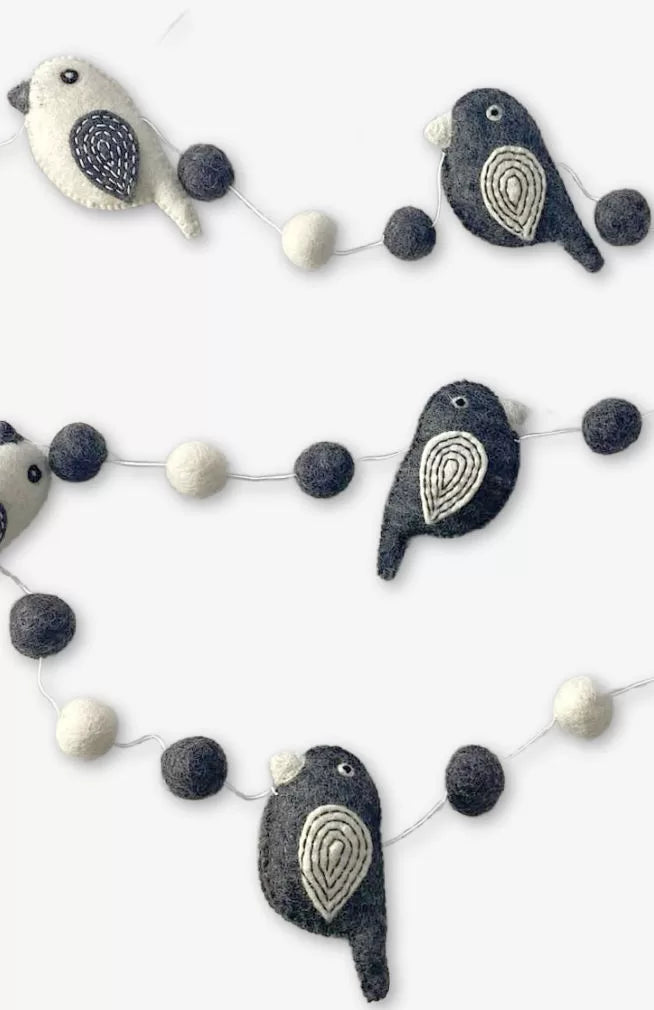 Felt Grey & White Bird Garland