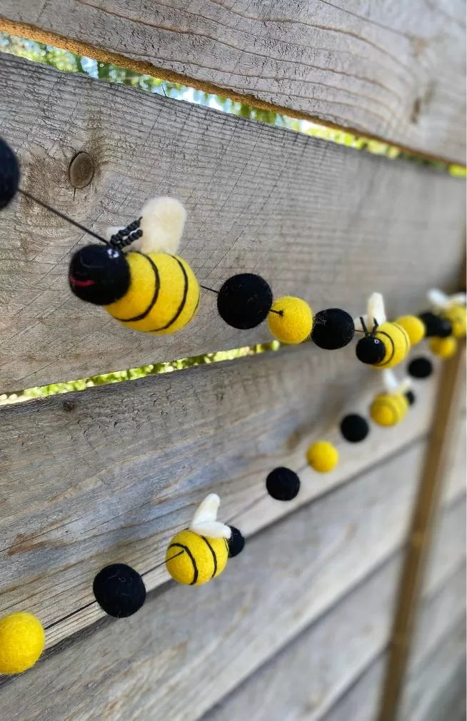 felted bee garland, fair trade Nepal