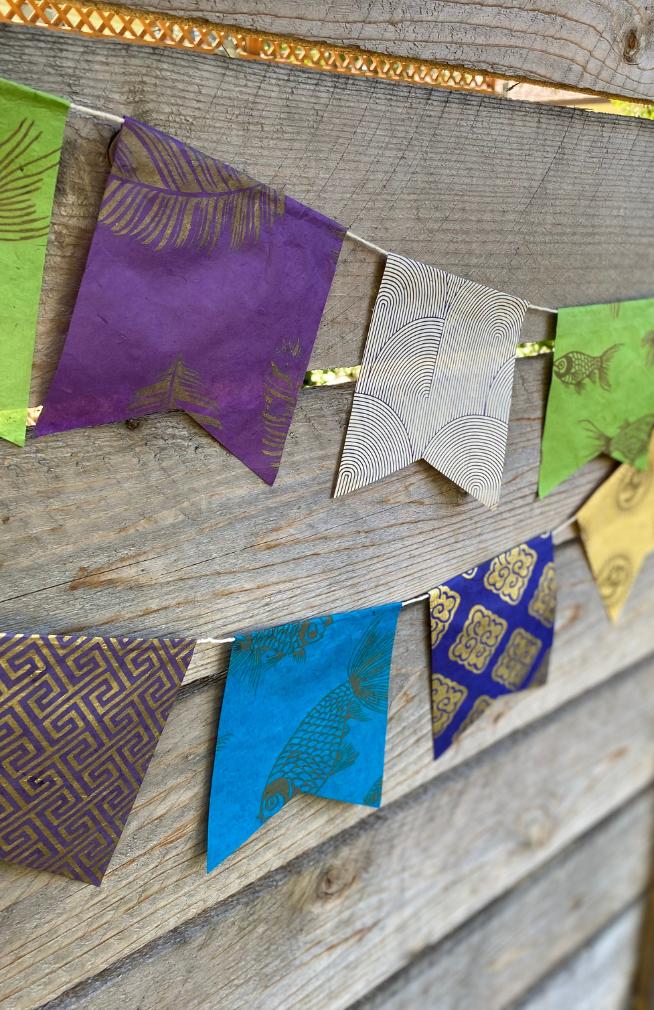 handmade paper flag banners, fair trade Nepal