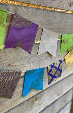 handmade paper flag banners, fair trade Nepal