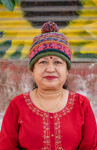 patterned hand knit wool hat pom pom nepal