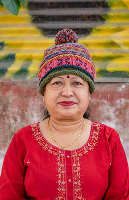 patterned hand knit wool hat pom pom nepal