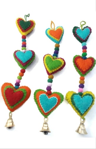 felt heart garland bell fair trade nepal