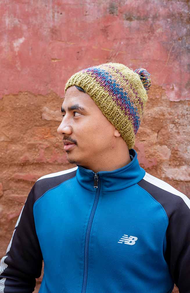 colorful pom pom hemp wool hat 