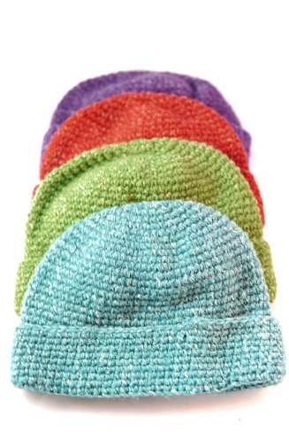 Hand Made Hemp & Wool Blend Knit Fold Hat, Fleece Lined