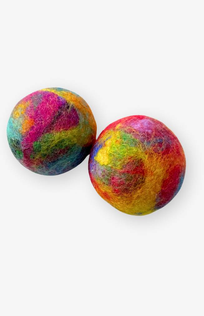 colorful felted wool dryer balls hand made from wool scraps