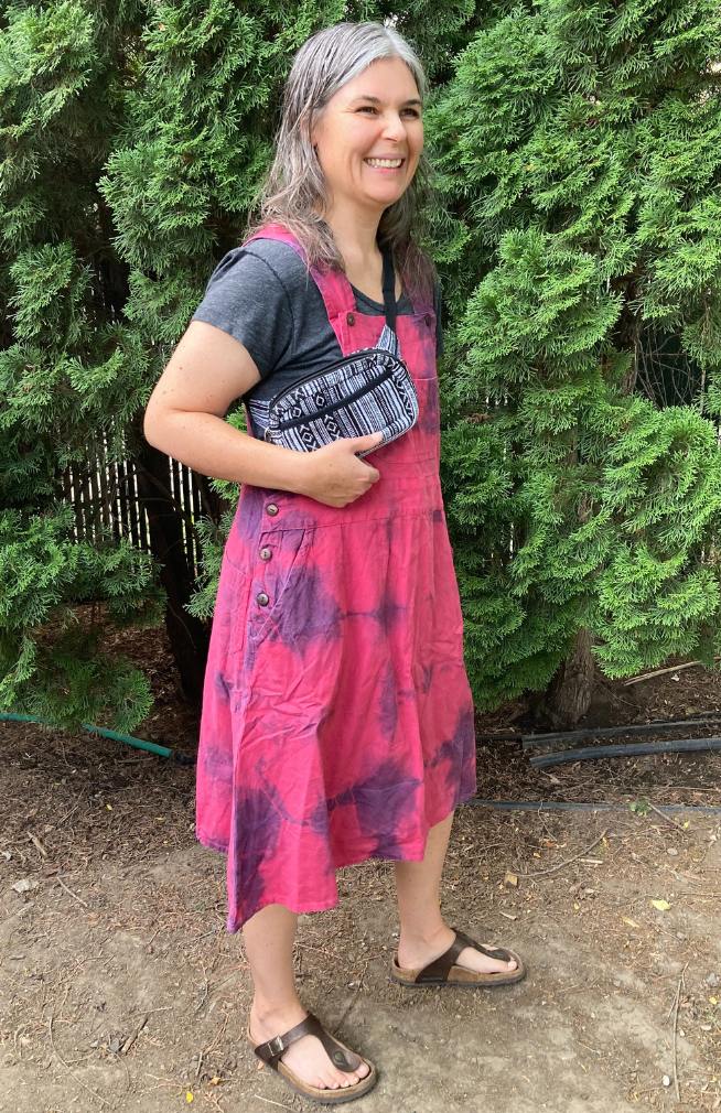 sun bleached tie dye cotton bib overall dress fair trade Nepal