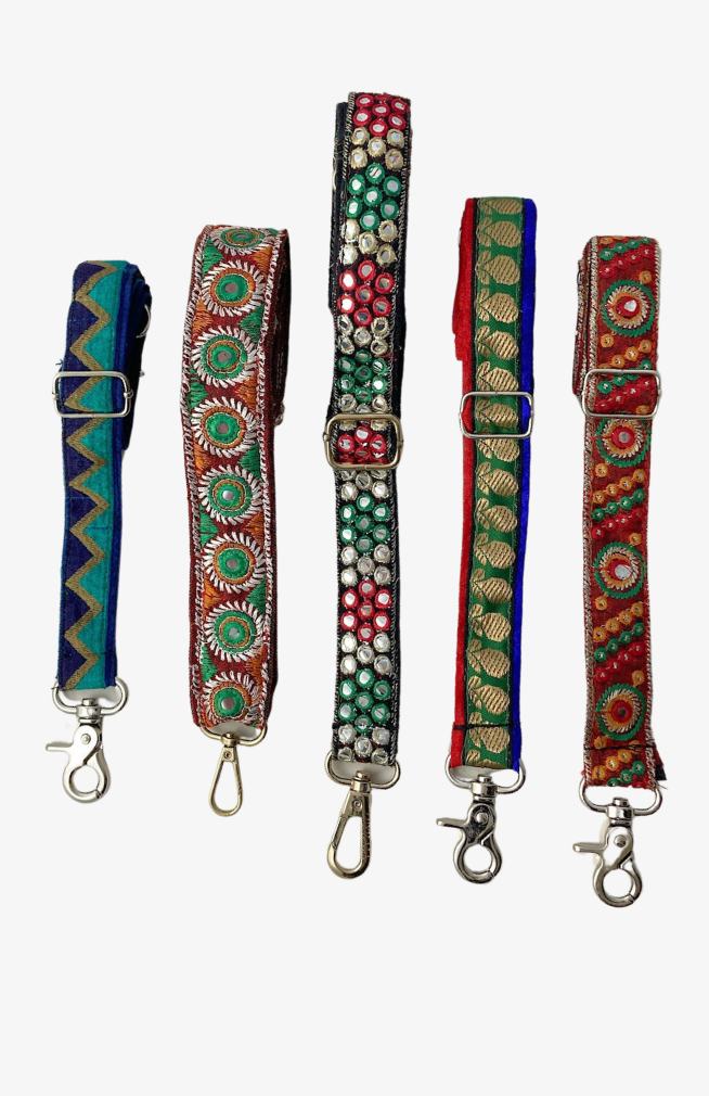 Recylcled sari colorful bag strap interchangeable carabiner made in Nepal 