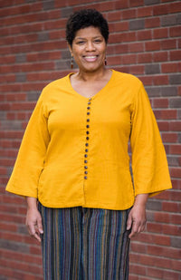 Cotton V Neck Shirt, 3/4 Sleeve
