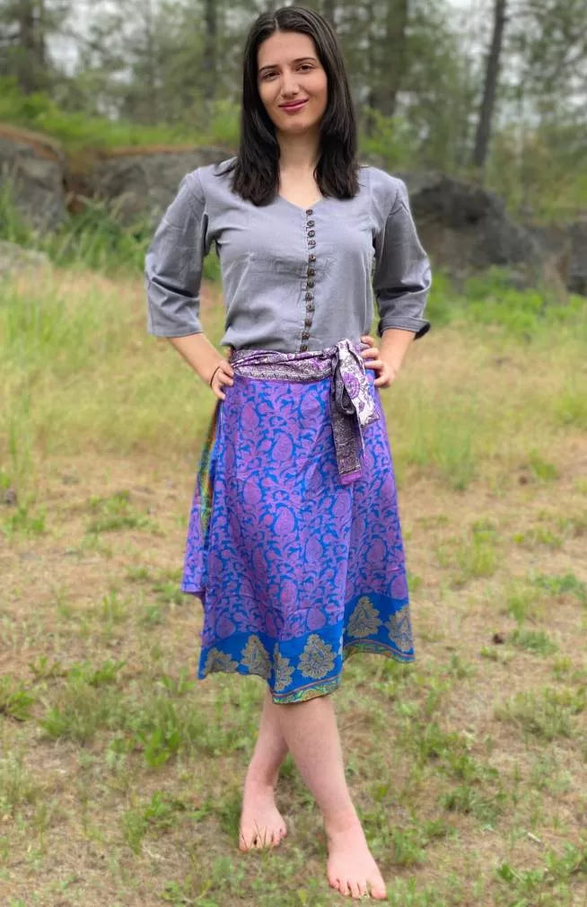 recycled sari wrap skirt, fair trade Nepal