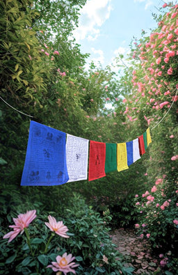 multi color wind horse prayer flags fair trade Nepal