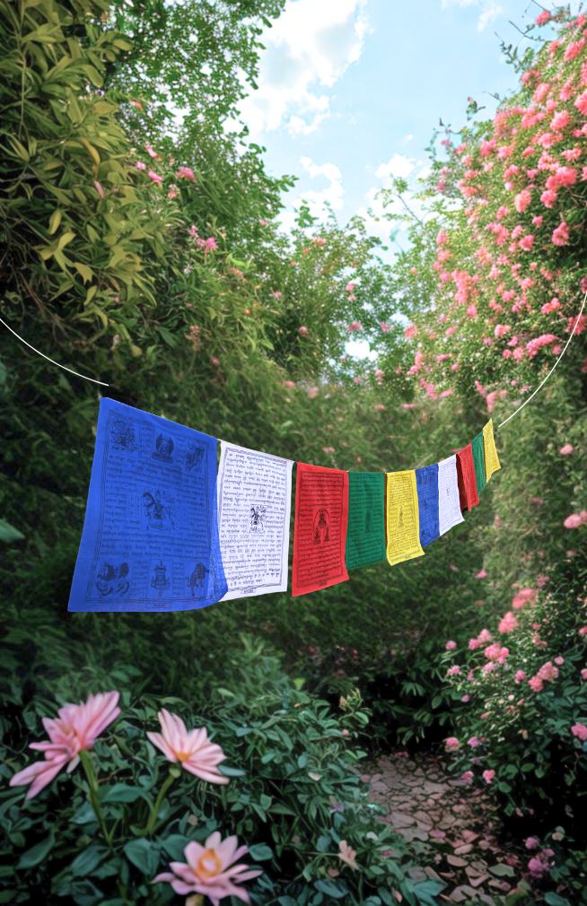 multi color wind horse prayer flags fair trade Nepal