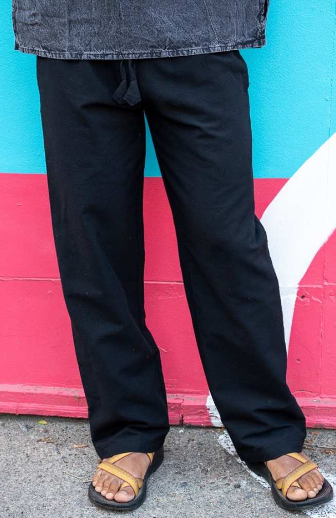 Hand Crafted Cotton Straight Leg Pants w Elastic Waist
