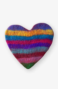 Colorful striped felted heart trivet