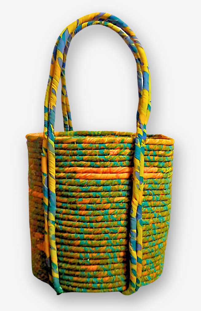 sari covered rope basket with handles fair trade Nepal