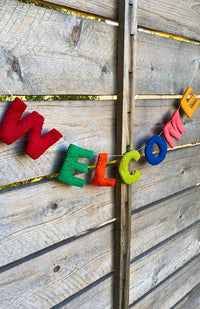 Colorful Felt "Welcome" Garland, handmade in Nepal.