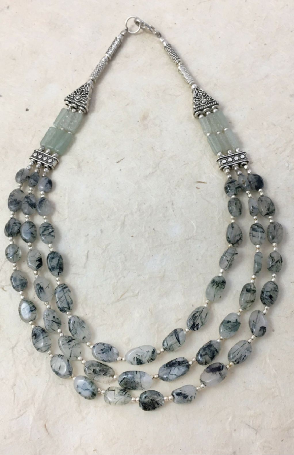 Handcrafted Fair Trade white metal stone necklace from Nepal.