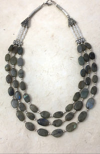 Handcrafted Fair Trade white metal stone necklace from Nepal.