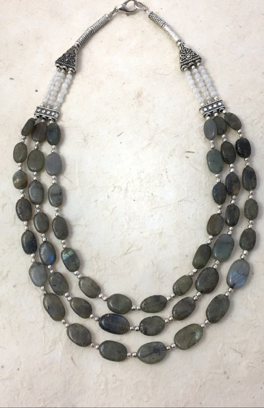 Handcrafted Fair Trade white metal stone necklace from Nepal.