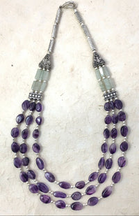 Handcrafted Fair Trade white metal stone necklace from Nepal.