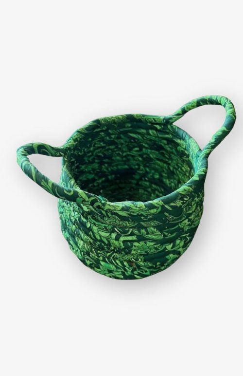 recycled sari wrapped coil basket fair trade Nepal