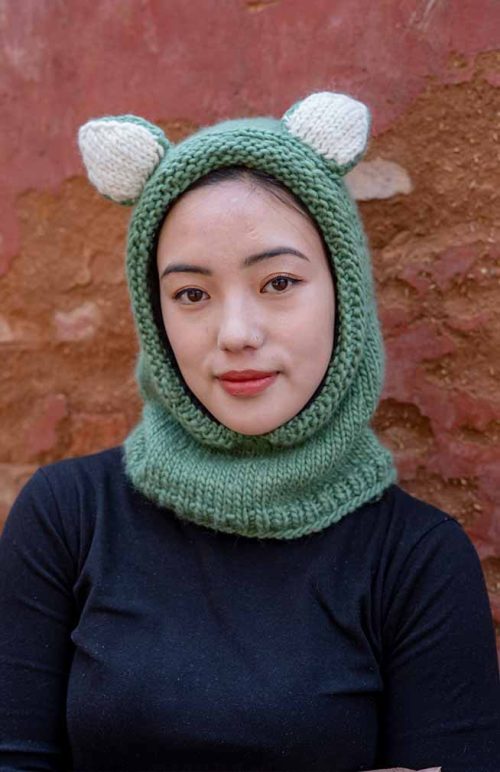 balaclava knit hood with ears fleece lined fair trade Nepal