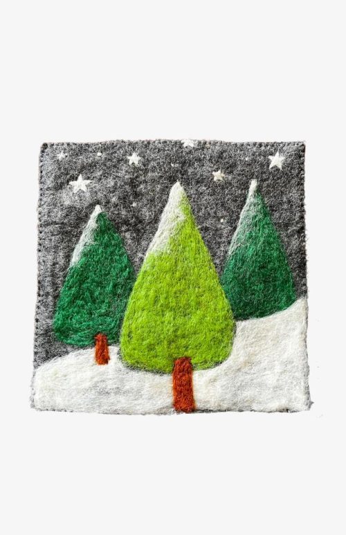 felted wool potholder trivet snow trees fair trade Nepal