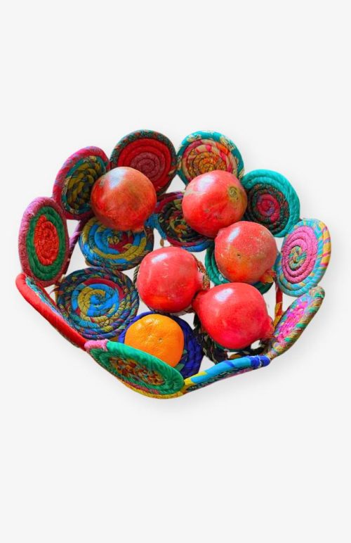 recycled silk sari coiled basket bowl fair trade Nepal