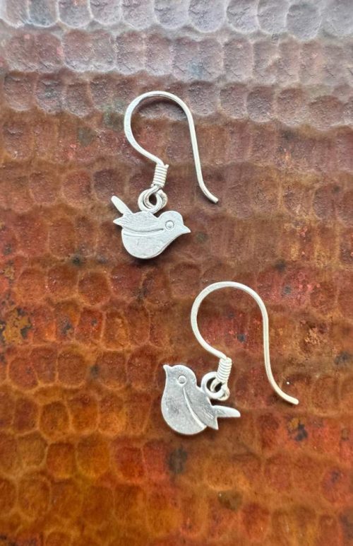 Tiny sterling silver bird earrings fair trade Nepal