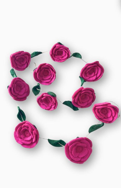 felted rose garland fair trade nepal