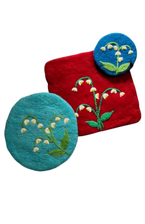 felted wool trivet, lily of the valley, fair trade Nepal
