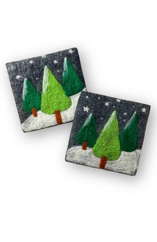 felt trivet in snow & tree design fair trade Nepal