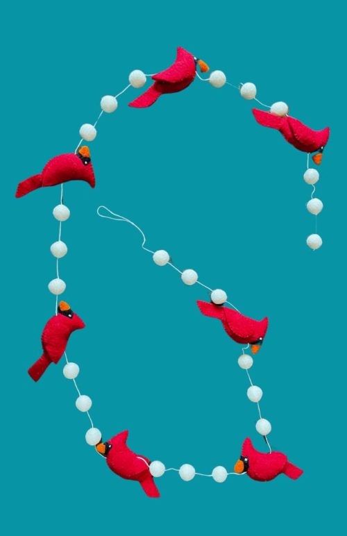 felt red cardinal garland fair trade Nepal