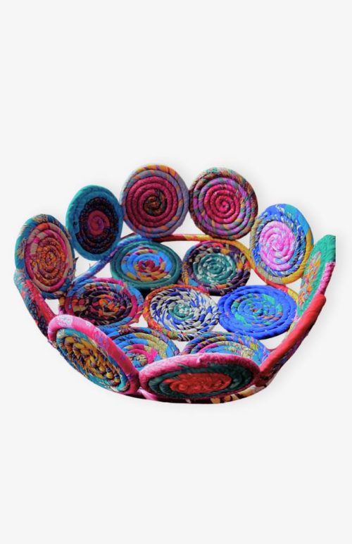 recycled silk sari coiled basket bow fair trade Nepal