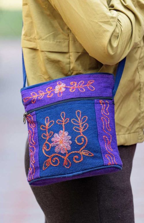 embroidered purse with zipper pockets fair trade Nepal