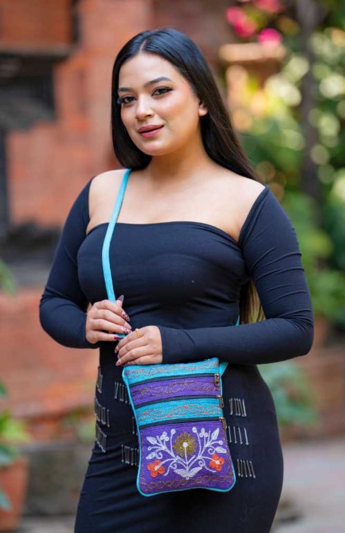 Four zipper embroidered medium size purse fair trade Nepal