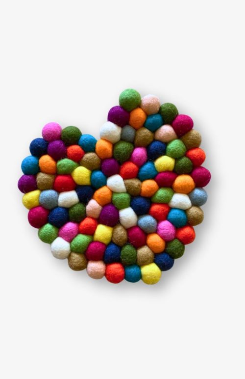 felted wool ball heart trivet fair trade Nepal