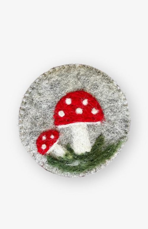 needle felt mushroom coaster set of 4 fair trade Nepal