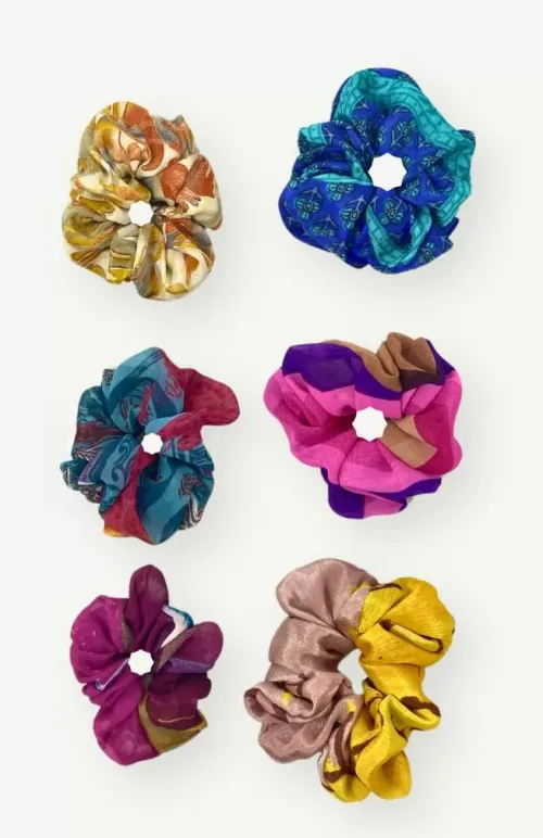 Recycled silk sari hair scrunchy fair trade Nepal